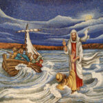 LIENZO CAPILLA CAMINA SOBRE EL AGUA
