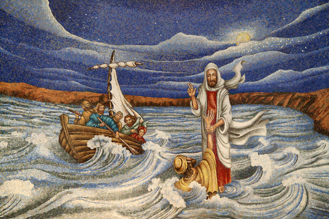 LIENZO CAPILLA CAMINA SOBRE EL AGUA